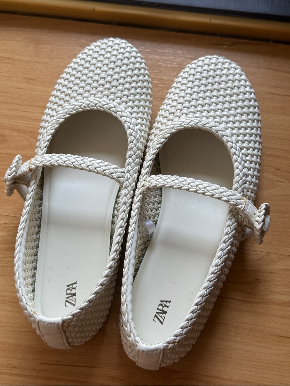 ZARA Cream Braided Mary Jane Flats with Knot Strap